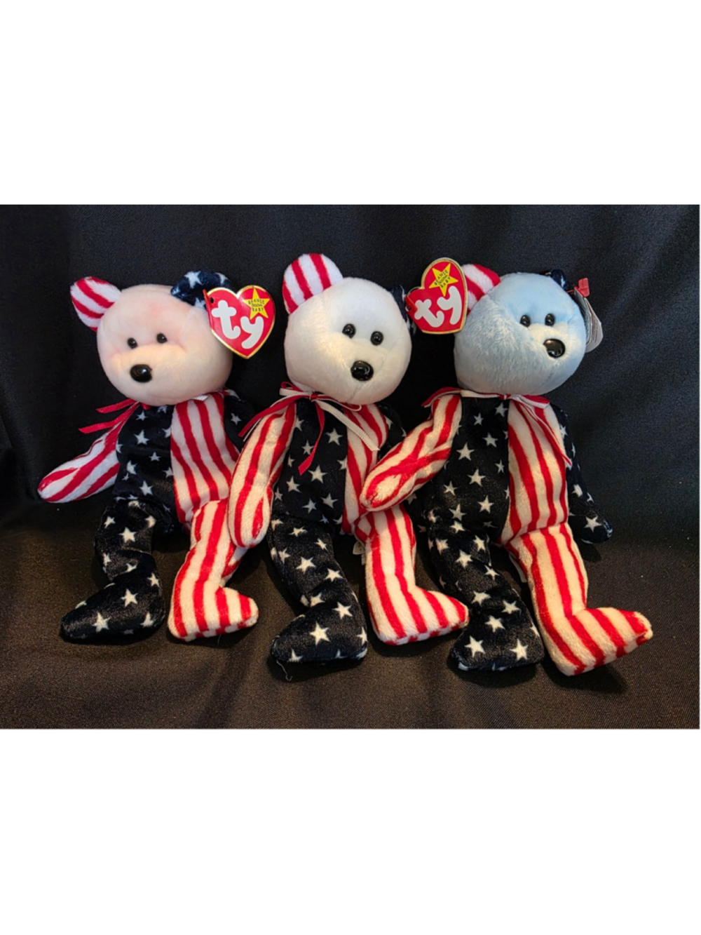 Ty Beanie Baby Spangle Bears Set of 3 Red White and Blue vintage